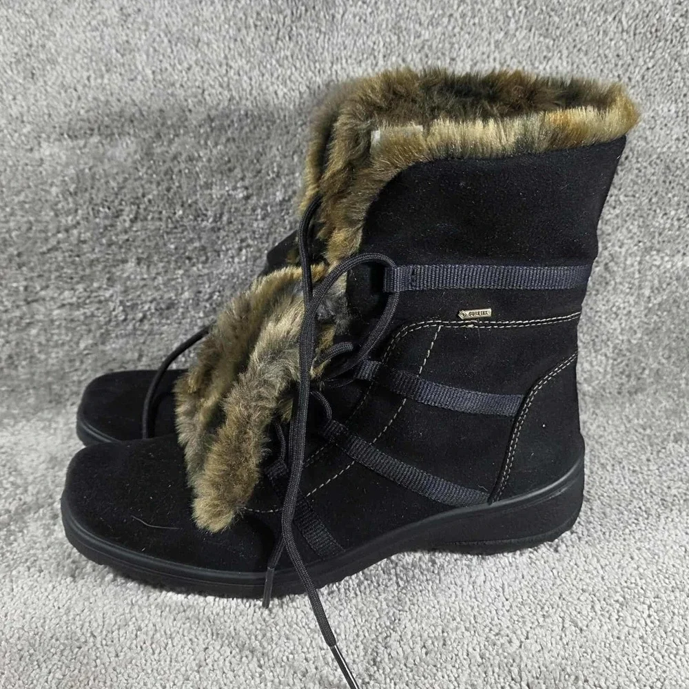 Ara Gore-Tex Winter Boots Black Faux Fur Lined Waterproof Womens 5.5‎